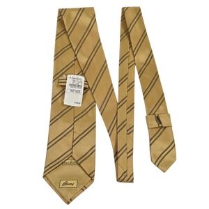 NWT Brioni Mens Necktie Gold Brown Striped Woven Silk Handmade Designer Luxury
